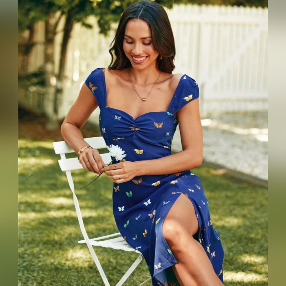 SHEIN Navy Butterfly Print Dress
